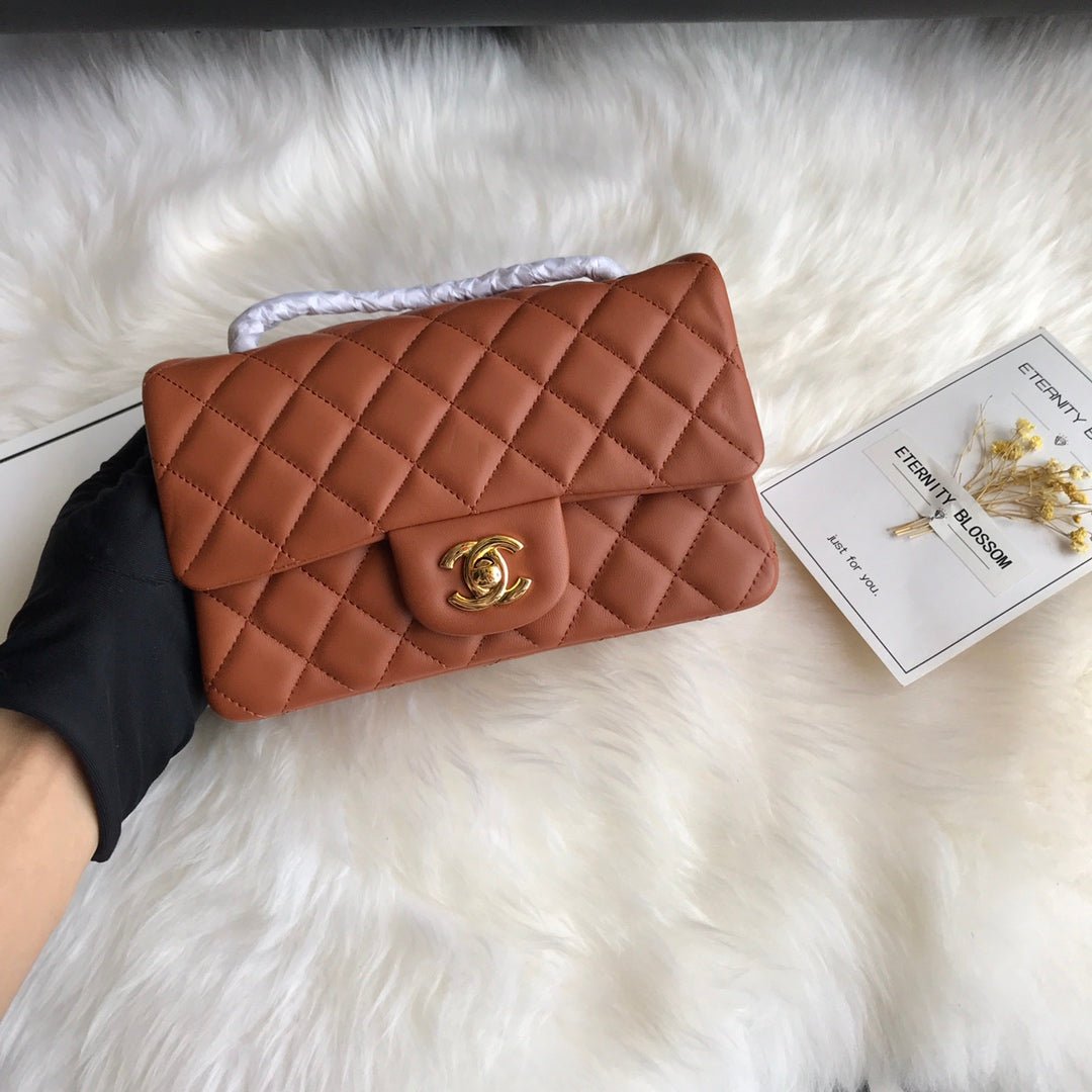 {Style No: WACT67AW} CC 20 CLASSIC SMALL DOUBLE FLAP BAG IN CARAMEL BROWN CALFSKIN - Image 2