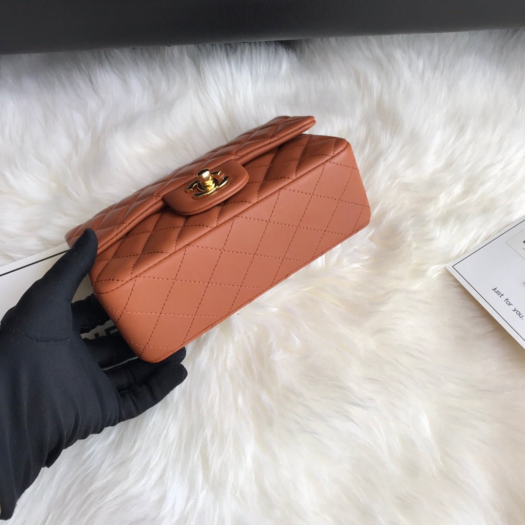 {Style No: WACT67AW} CC 20 CLASSIC SMALL DOUBLE FLAP BAG IN CARAMEL BROWN CALFSKIN - Image 8