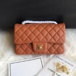 {Style No: WACT67AW} CC 20 CLASSIC SMALL DOUBLE FLAP BAG IN CARAMEL BROWN CALFSKIN