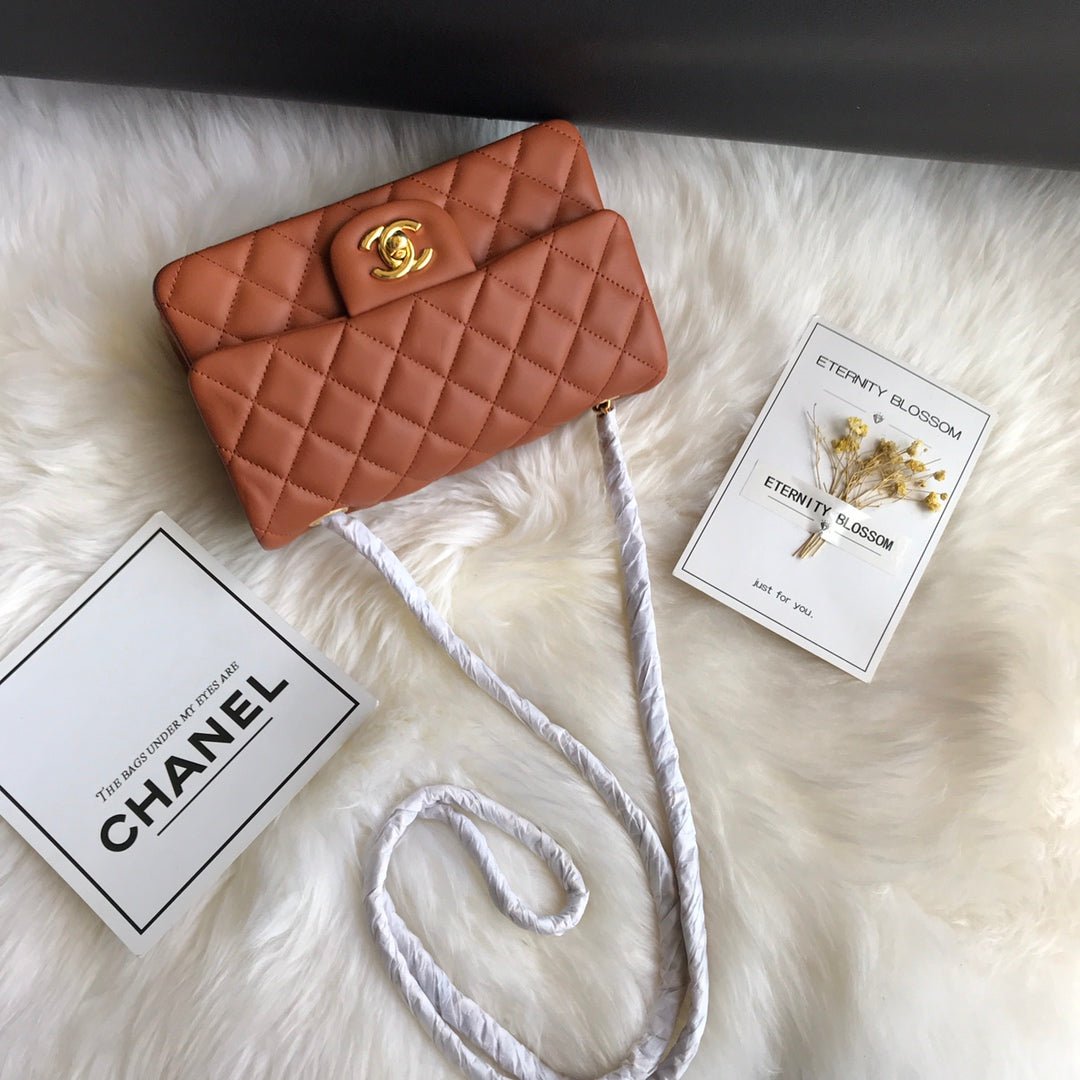 {Style No: WACT67AW} CC 20 CLASSIC SMALL DOUBLE FLAP BAG IN CARAMEL BROWN CALFSKIN - Image 4