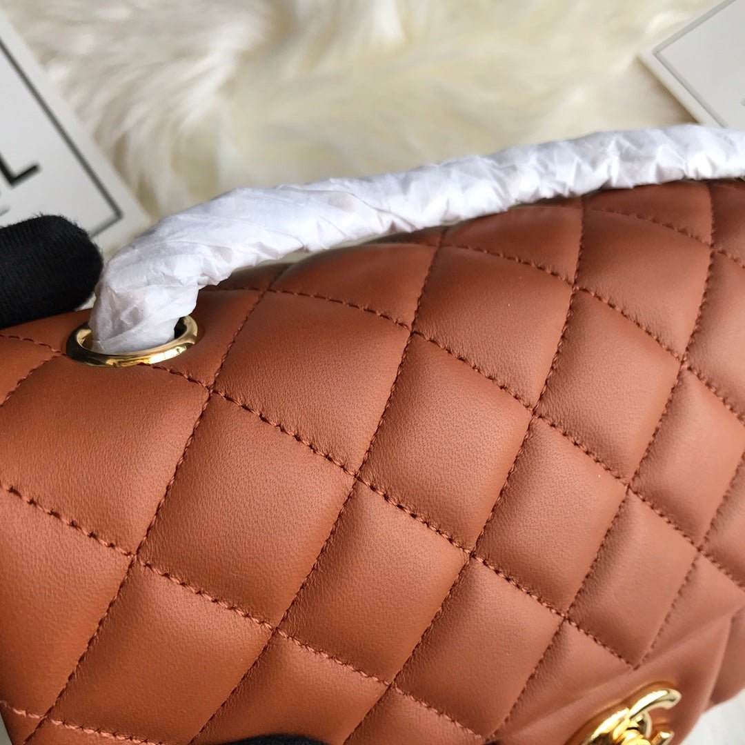 {Style No: WACT67AW} CC 20 CLASSIC SMALL DOUBLE FLAP BAG IN CARAMEL BROWN CALFSKIN - Image 6
