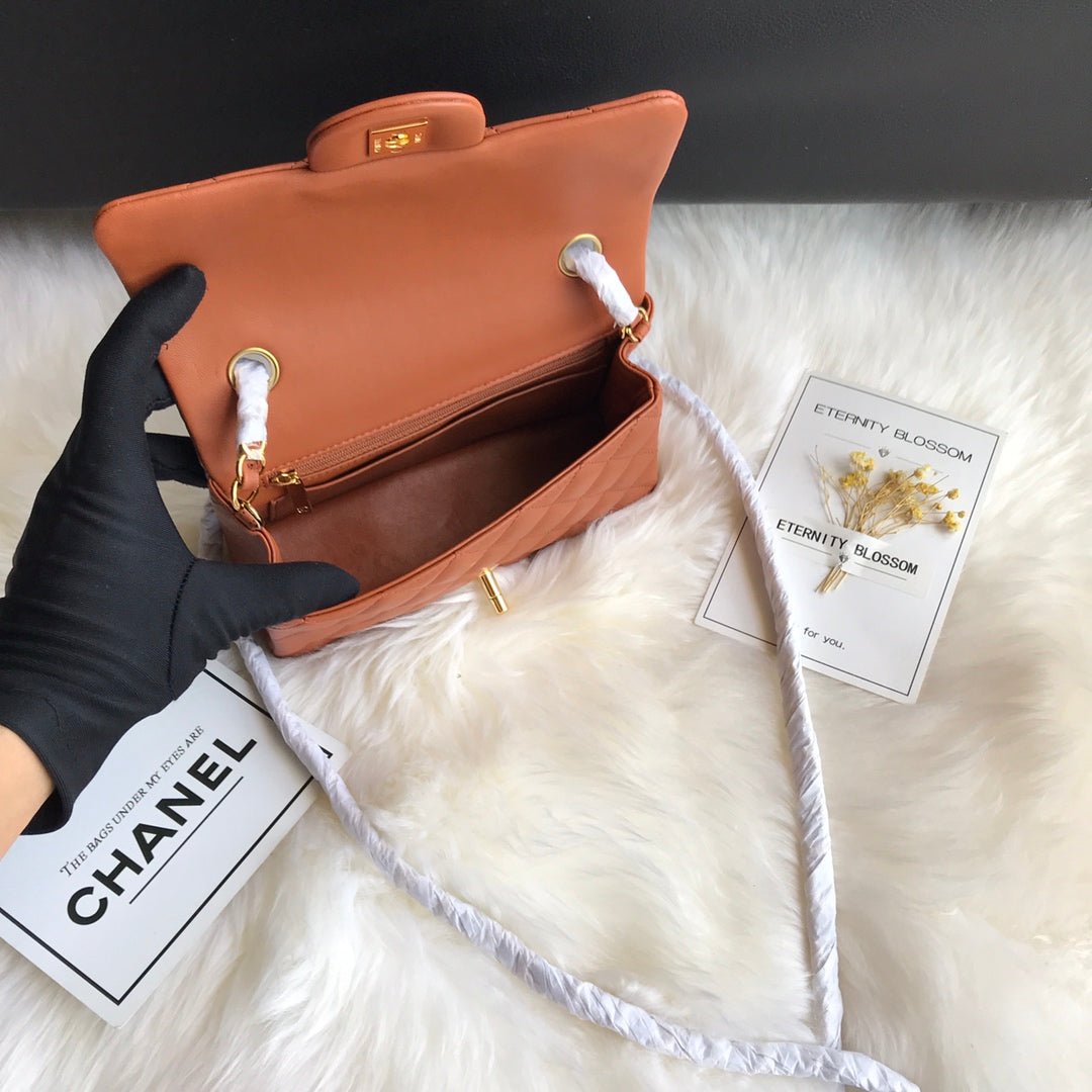 {Style No: WACT67AW} CC 20 CLASSIC SMALL DOUBLE FLAP BAG IN CARAMEL BROWN CALFSKIN - Image 9