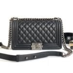 {Style No: FZHNJQFC} CC MEDIUM 25 BOY BAG IN BLACK LAMBSKIN SILVER HARDWARE