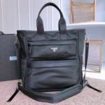 {Style No: N66BM3H8} TOTE BAG 38 IN BLACK RE-NYLON AND SAFFIANO LEATHER TRIM