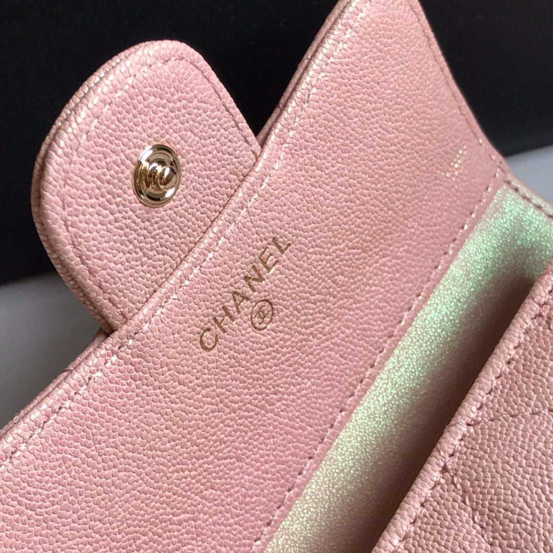 {Style No: RCRRCG4M} CC FLAP CARD HOLDER 11.5 PALE PINK GRAINED CALFSKIN GOLD ICON - Image 7