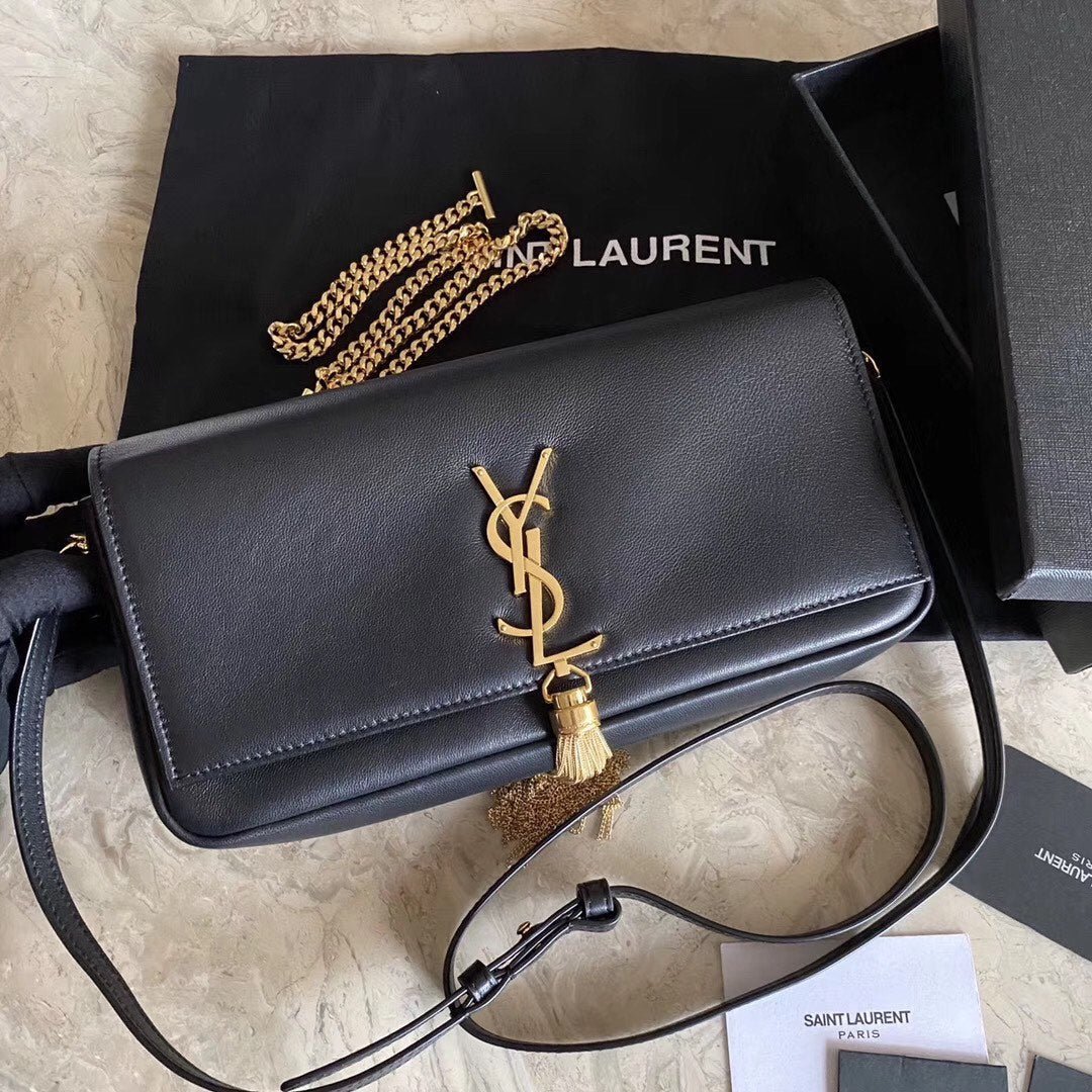 {Style No: Z8AW7KFV} KATE TASSEL 26 BLACK LAMBSKIN BAG