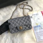 {Style No: SDS97PM7} CC MINI 20 BAG IN SHADOW GREY CALFSKIN GOLD HARDWARE