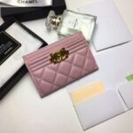 {Style No: 3ABVTAQ9} CC BOY CARD HOLDER 11.2 BABY PINK CALFSKIN GOLD ICON