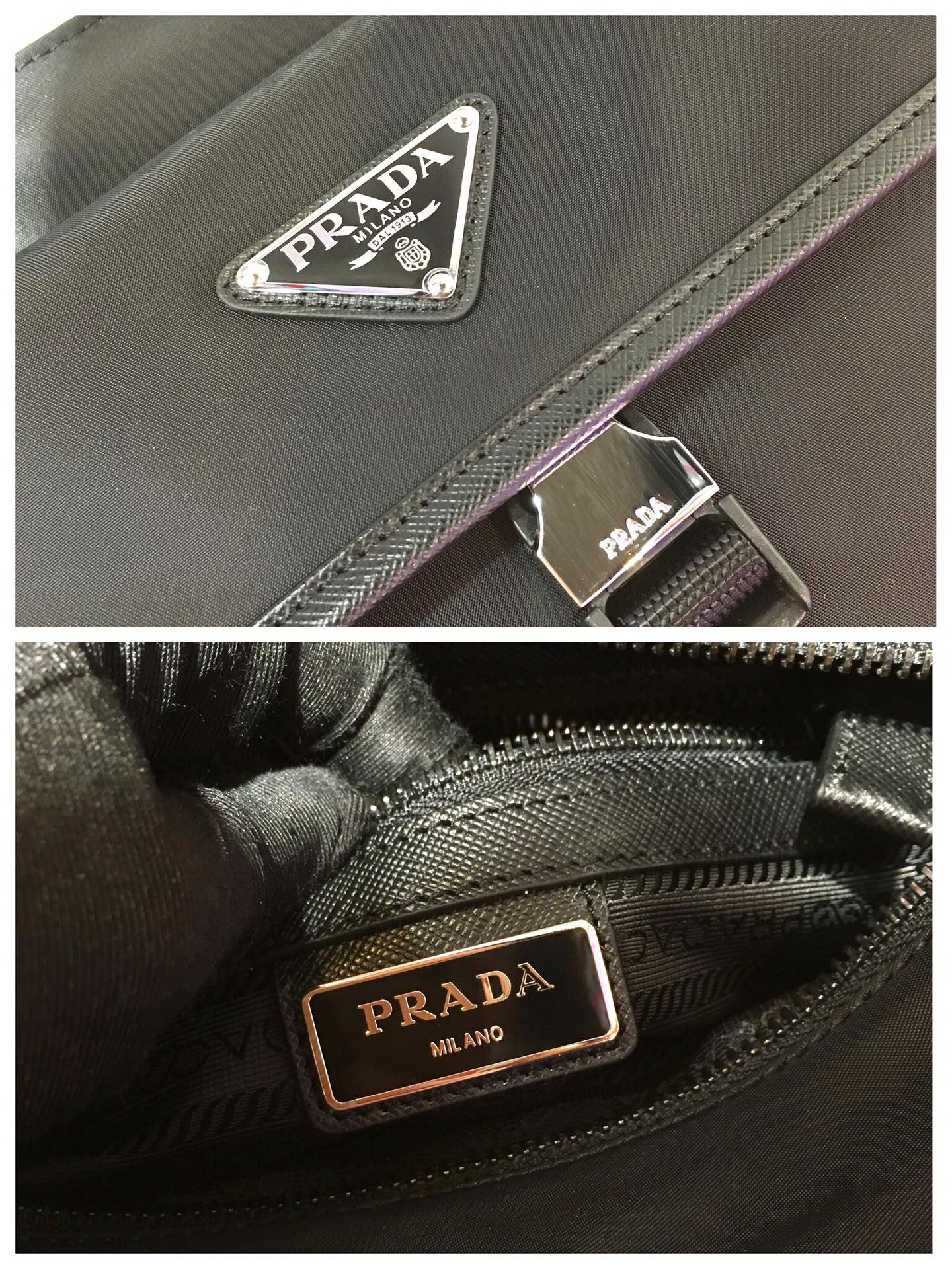 {Style No: HZN9LQOR} TRIANGLE LOGO CROSSBODY BAG 25 IN BLACK RE-NYLON AND SAFFIANO LEATHER TRIM - Image 7
