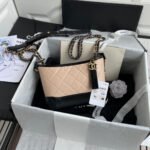 {Style No: QLA9VU24} CC GABRIELLE MINI 20 HOBO BAG IN ALMOND BEIGE MIX BLACK CALFSKIN