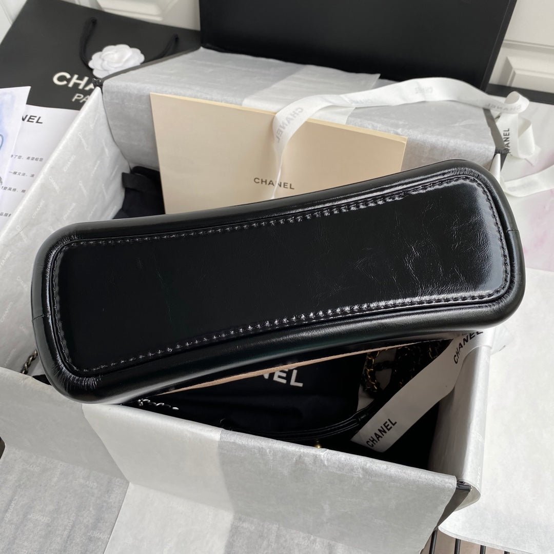 {Style No: YFM42GBH} CC ABRIELLE MEDIUM 28 HOBO BAG IN ALMOND BEIGE MIX BLACK CALFSKIN - Image 9