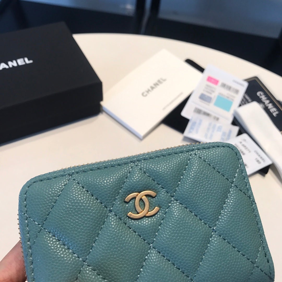 {Style No: O7CL9JMR} CC ZIPPED COIN BASIC PURSE 11 TEAL CALFSKIN GOLD ICON - Image 3