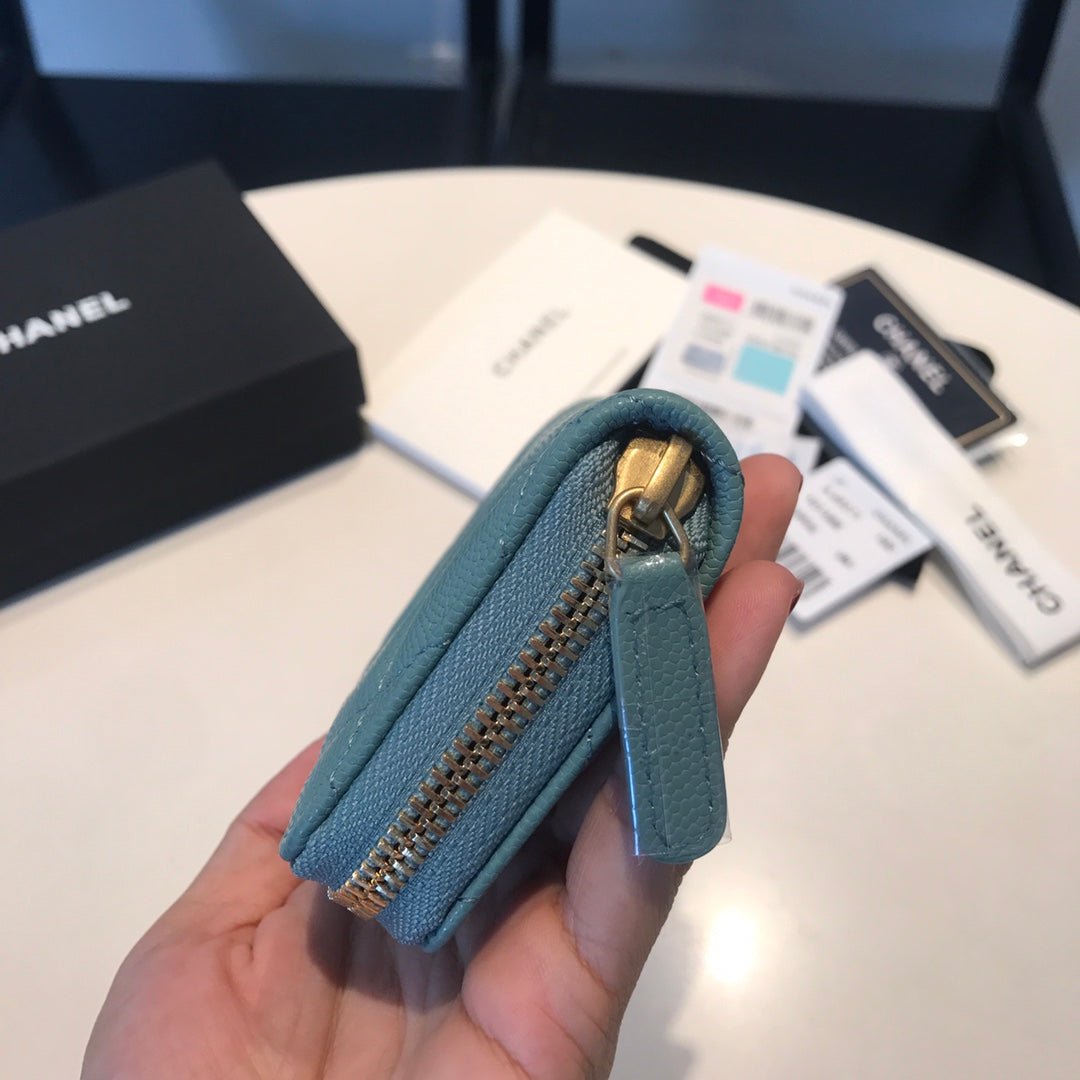 {Style No: O7CL9JMR} CC ZIPPED COIN BASIC PURSE 11 TEAL CALFSKIN GOLD ICON - Image 9