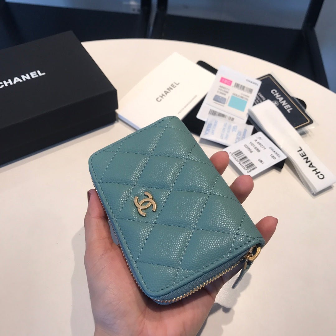 {Style No: O7CL9JMR} CC ZIPPED COIN BASIC PURSE 11 TEAL CALFSKIN GOLD ICON - Image 5