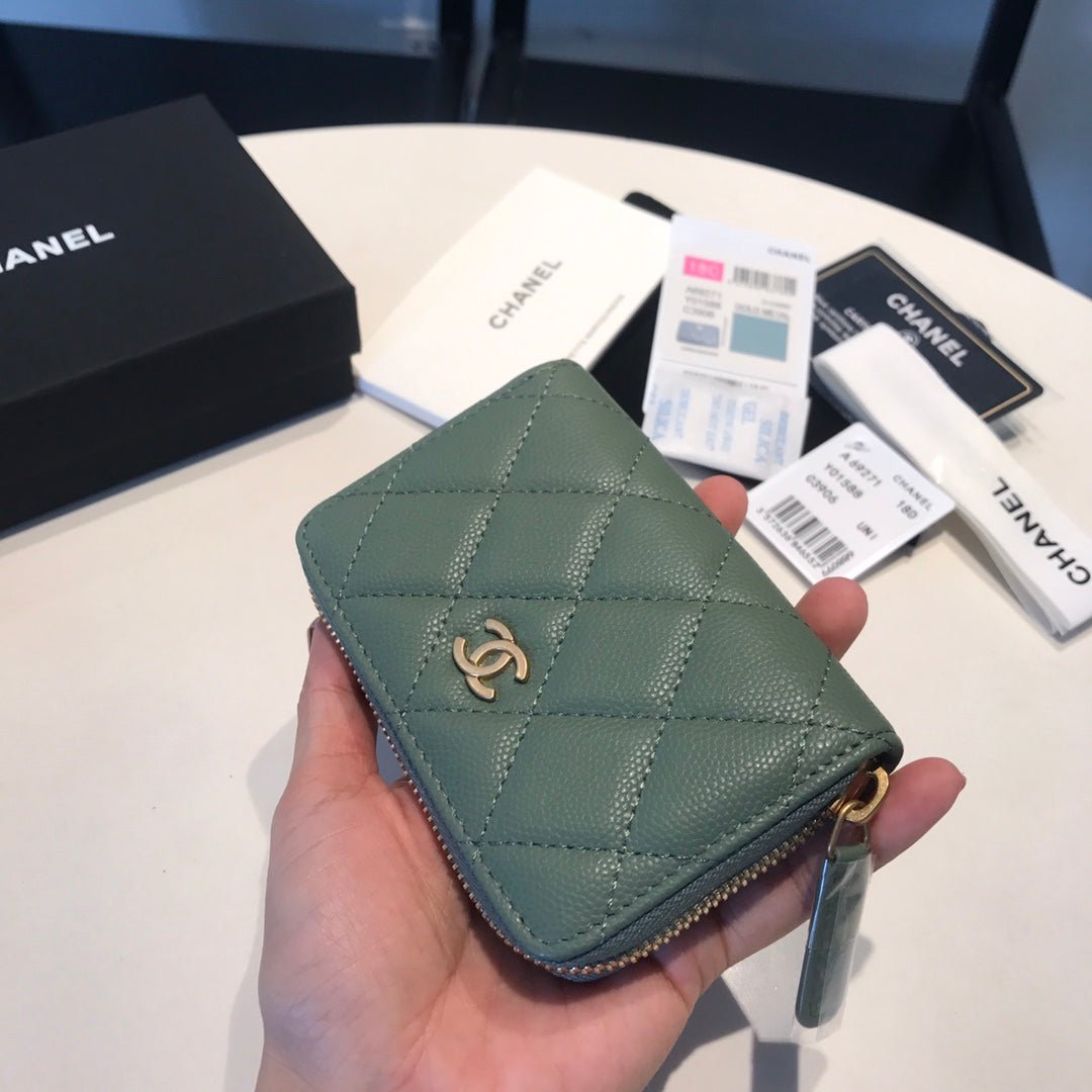 {Style No: XDFJLZNQ} CC ZIPPED COIN BASIC PURSE 11 TURQUOISE CALFSKIN GOLD ICON - Image 6