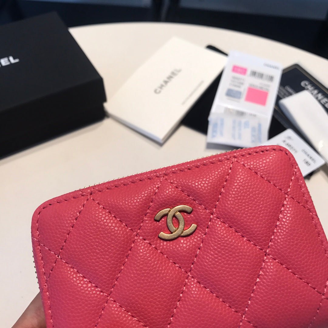 {Style No: 9DPQRR8O} CC ZIPPED COIN BASIC PURSE 11 RED PINK CALFSKIN GOLD ICON - Image 3