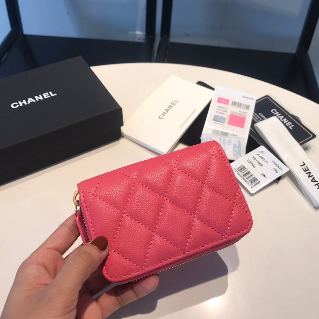 {Style No: 9DPQRR8O} CC ZIPPED COIN BASIC PURSE 11 RED PINK CALFSKIN GOLD ICON - Image 5