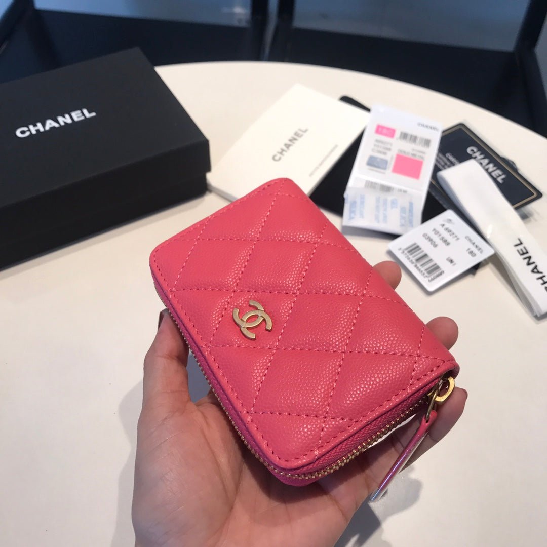 {Style No: 9DPQRR8O} CC ZIPPED COIN BASIC PURSE 11 RED PINK CALFSKIN GOLD ICON - Image 2