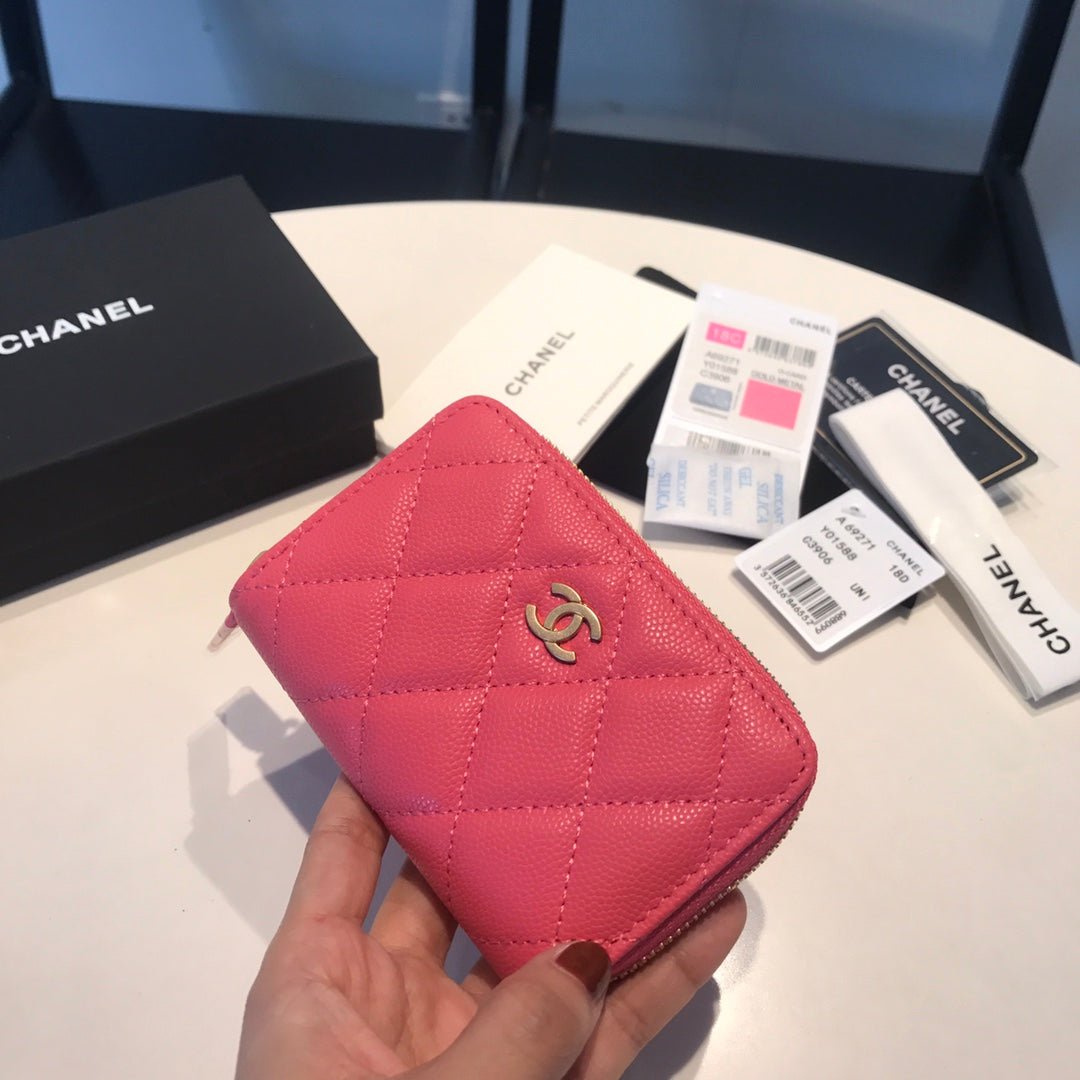 {Style No: 9DPQRR8O} CC ZIPPED COIN BASIC PURSE 11 RED PINK CALFSKIN GOLD ICON - Image 7