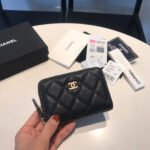{Style No: BXMF24MX} CC ZIPPED COIN BASIC PURSE 11 BLACK CALFSKIN WITH GOLD ICON