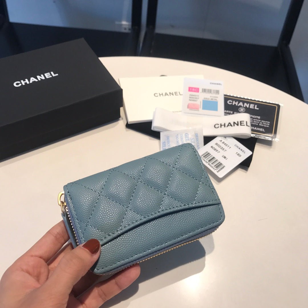 {Style No: TPPREWO2} CC ZIPPED CAVIAR PURSE 11 SAPPHIRE CALFSKIN GOLD ICON - Image 6
