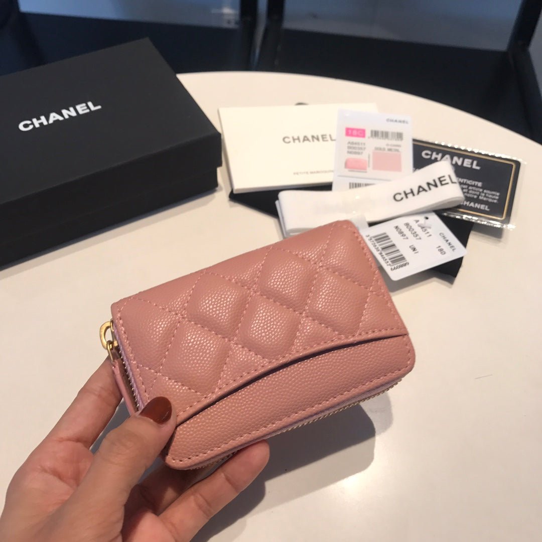 {Style No: A1QPDSPV} CC ZIPPED CAVIAR PURSE 11 PEACH CALFSKIN GOLD ICON - Image 5