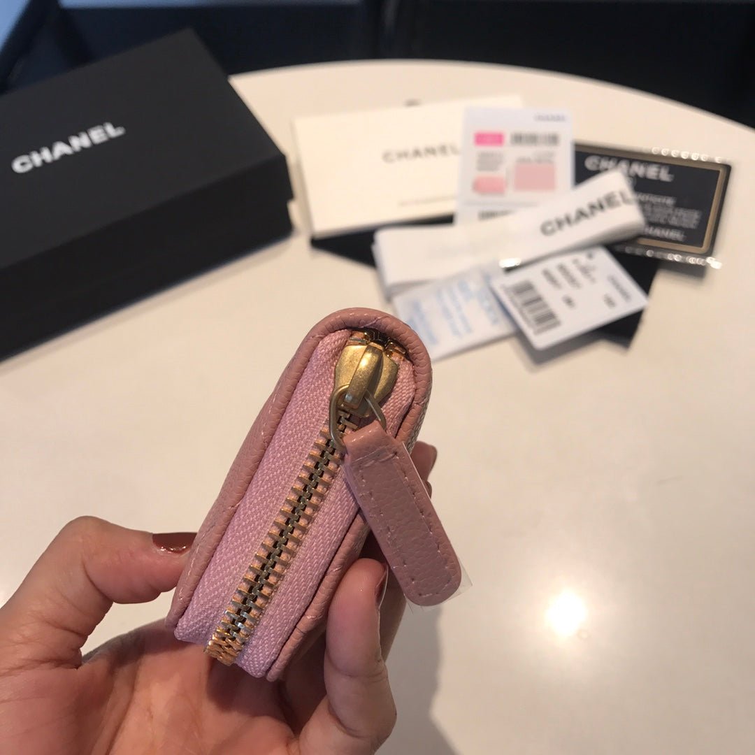 {Style No: A1QPDSPV} CC ZIPPED CAVIAR PURSE 11 PEACH CALFSKIN GOLD ICON - Image 8