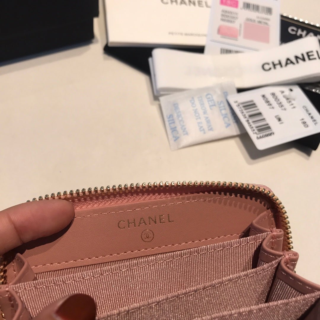 {Style No: A1QPDSPV} CC ZIPPED CAVIAR PURSE 11 PEACH CALFSKIN GOLD ICON - Image 7