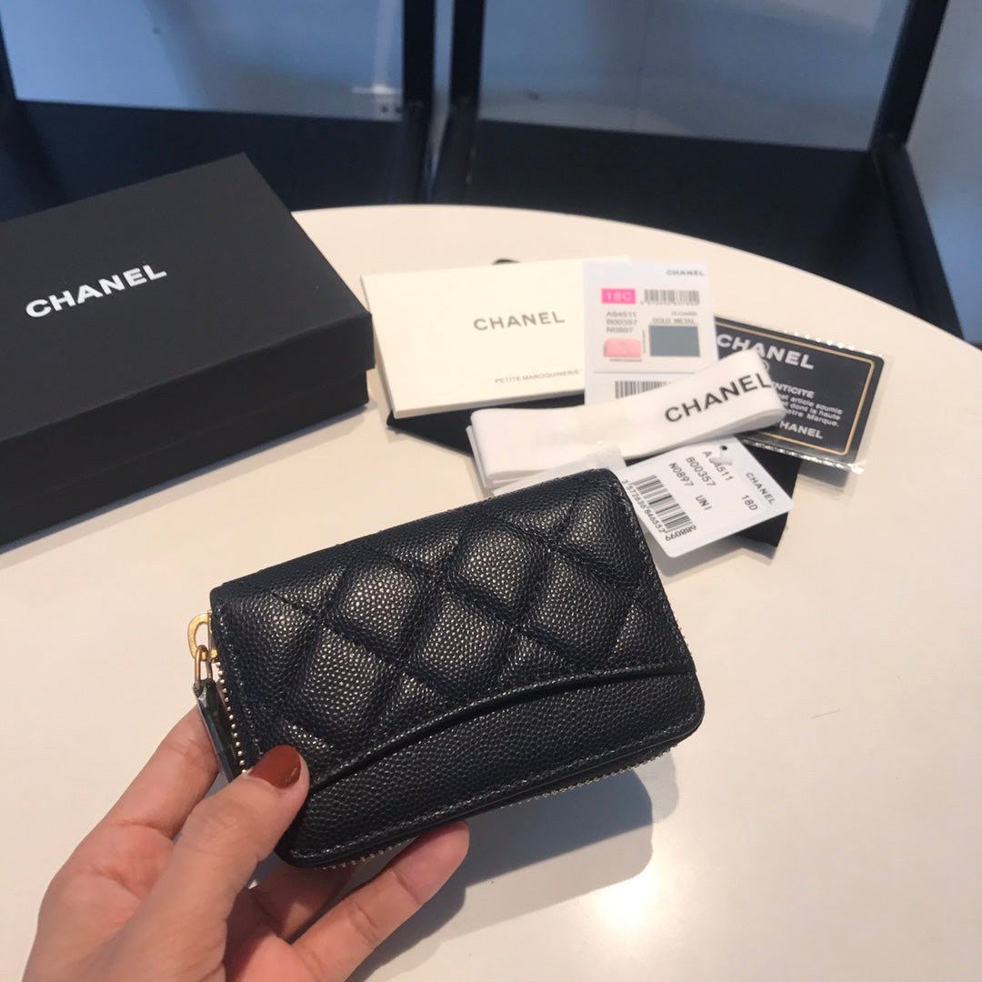 {Style No: 9WG4P2JB} CC ZIPPED CAVIAR PURSE 11 BLACK CALFSKIN GOLD ICON - Image 5