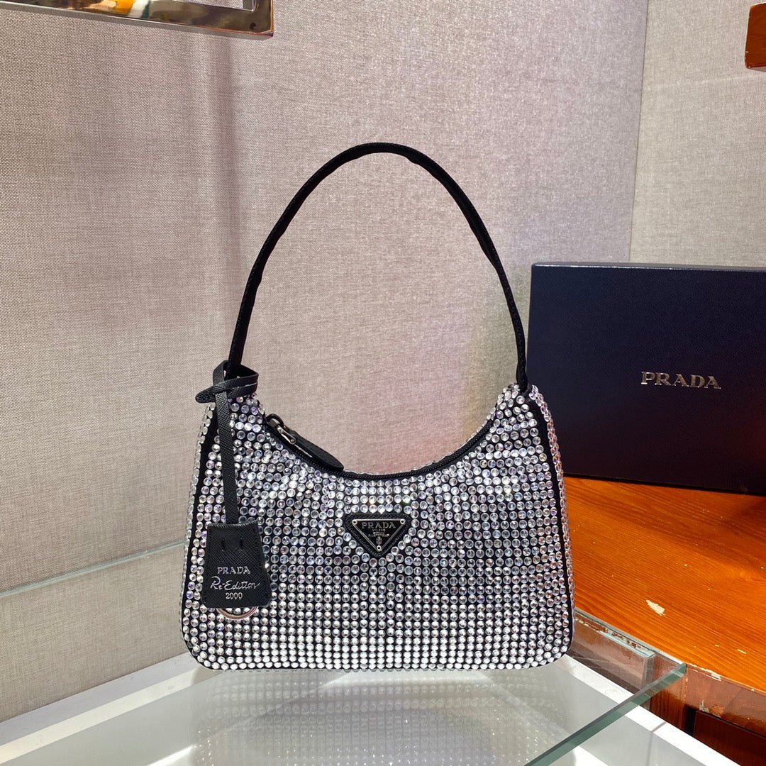 {Style No: 6UWIBUX3} SPARKLING HOBO BAG 23 IN BLACK NYLON ATTACHED FULLY CRYSTALS