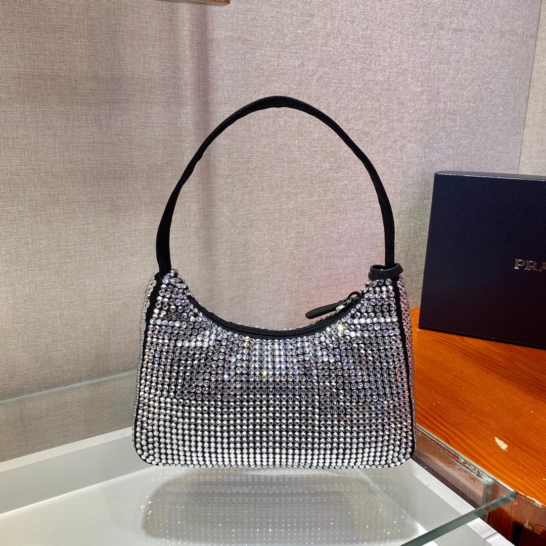 {Style No: 6UWIBUX3} SPARKLING HOBO BAG 23 IN BLACK NYLON ATTACHED FULLY CRYSTALS - Image 6