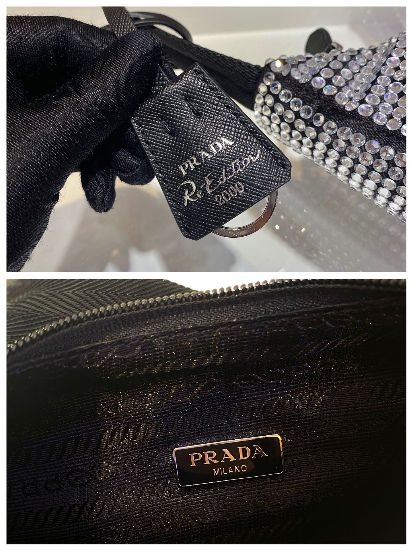 {Style No: 6UWIBUX3} SPARKLING HOBO BAG 23 IN BLACK NYLON ATTACHED FULLY CRYSTALS - Image 8