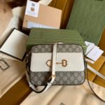 {Style No: YLF9M4EB} HORSEBIT 1955 HANDBAG 22 BROWN CANVAS AND WHITE CALFSKIN