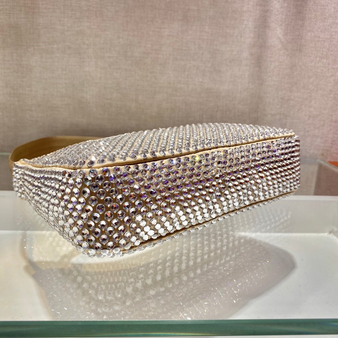{Style No: PQA1I1FG} SPARKLING HOBO BAG 23 IN BEIGE NYLON ATTACHED FULLY CRYSTALS - Image 5