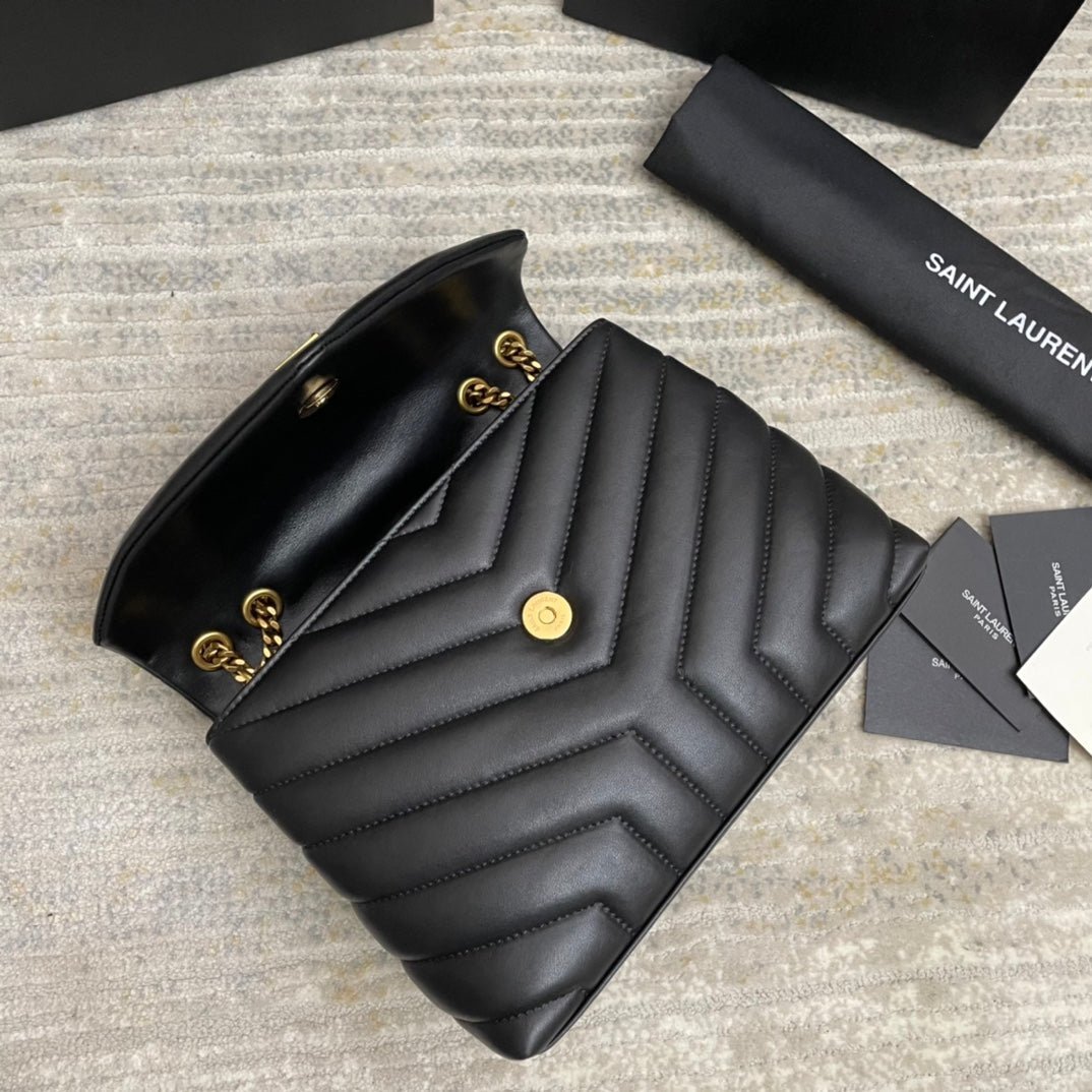 {Style No: B2NGG22E} LOULOU SMALL 25 IN BLACK LAMBSKIN GOLD HARDWARE - Image 6