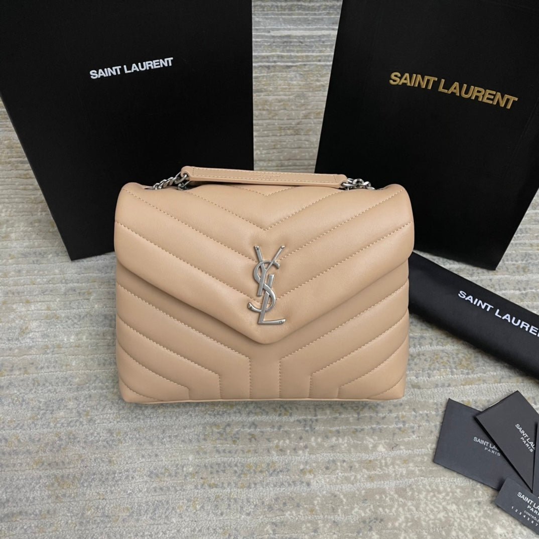 {Style No: KVZMOT3K} LOULOU SMALL 25 IN BEIGE LAMBSKIN SILVER HARDWARE