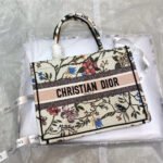 {Style No: QTRNH169} MEDIUM BOOK TOTE BAG 36 IN BEIGE COTTON WITH MULTICOLOR EMBROIDERY