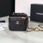 {Style No: CML2B4FA} CC MINI 11 VANITY CHAIN IN BLACK CALFSKIN GOLD HARDWARE