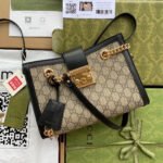 {Style No: DO732D2J} GG PADLOCK MEDIUM 26 SHOULDER BAG BEIGE CANVAS AND BLACK CALFSKIN