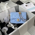 {Style No: V1FYHGWQ} CHANEL 25S CLASSIC FLAP 19 CM IN PASTEL BLUE CAVIAR LEATHER WITH GOLD HARDWARE