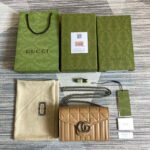 {Style No: DPFEEFZ3} GG MARMONT MINI 20 SHOULDER BAG IN CAMEL BROWN CALFSKIN