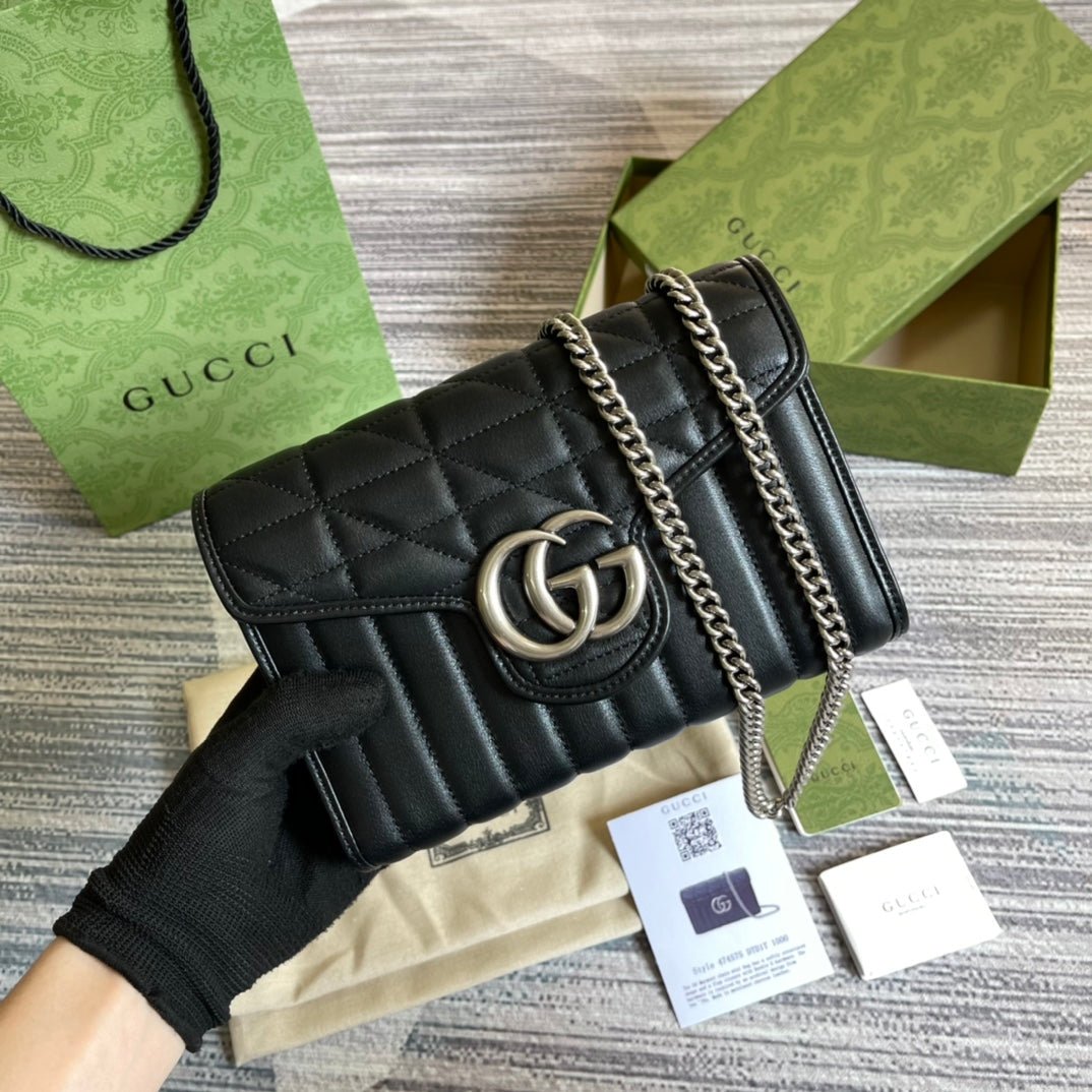 {Style No: MVL4A4M7} GG MARMONT MINI 20 SHOULDER BAG IN BLACK CALFSKIN - Image 2