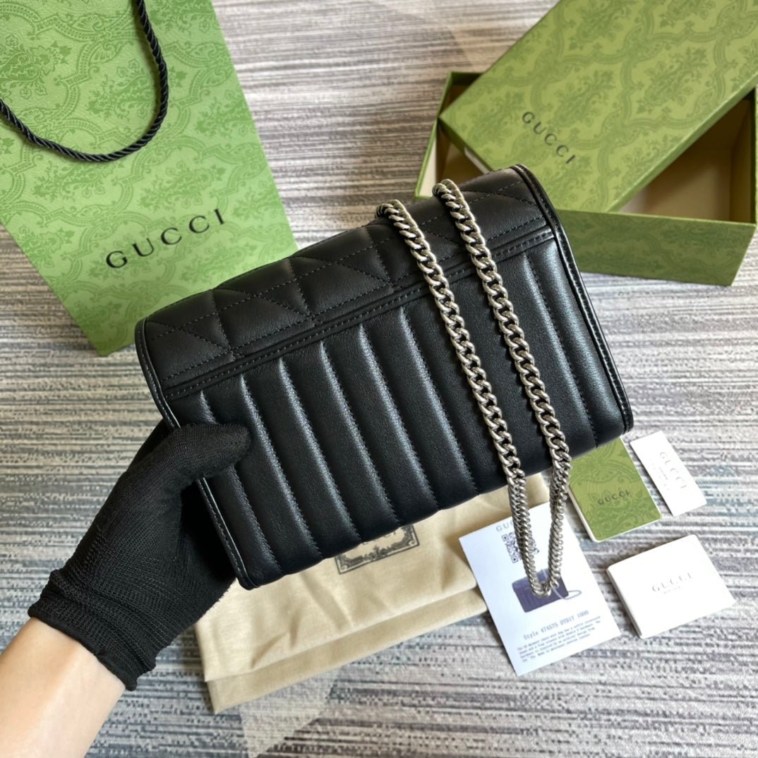 {Style No: MVL4A4M7} GG MARMONT MINI 20 SHOULDER BAG IN BLACK CALFSKIN - Image 3