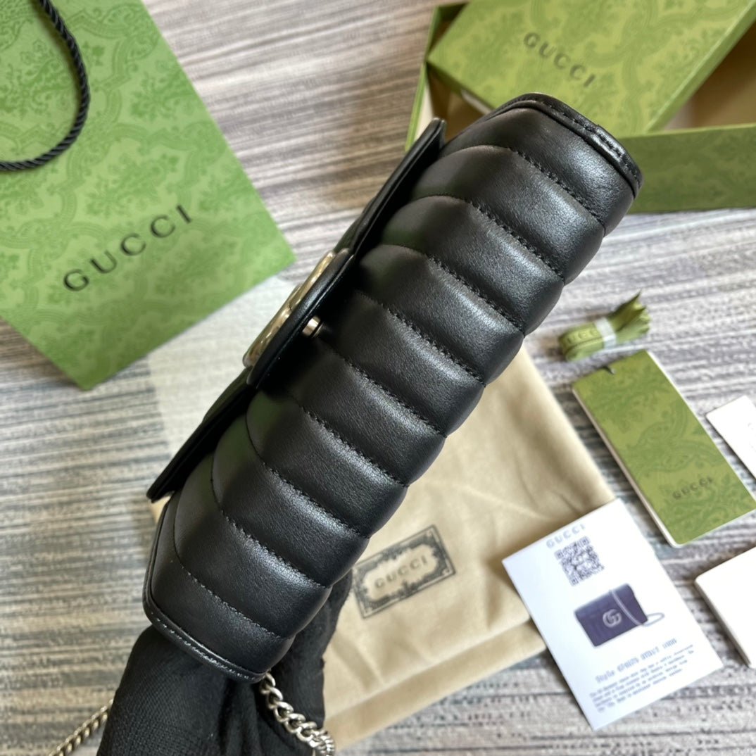 {Style No: MVL4A4M7} GG MARMONT MINI 20 SHOULDER BAG IN BLACK CALFSKIN - Image 6
