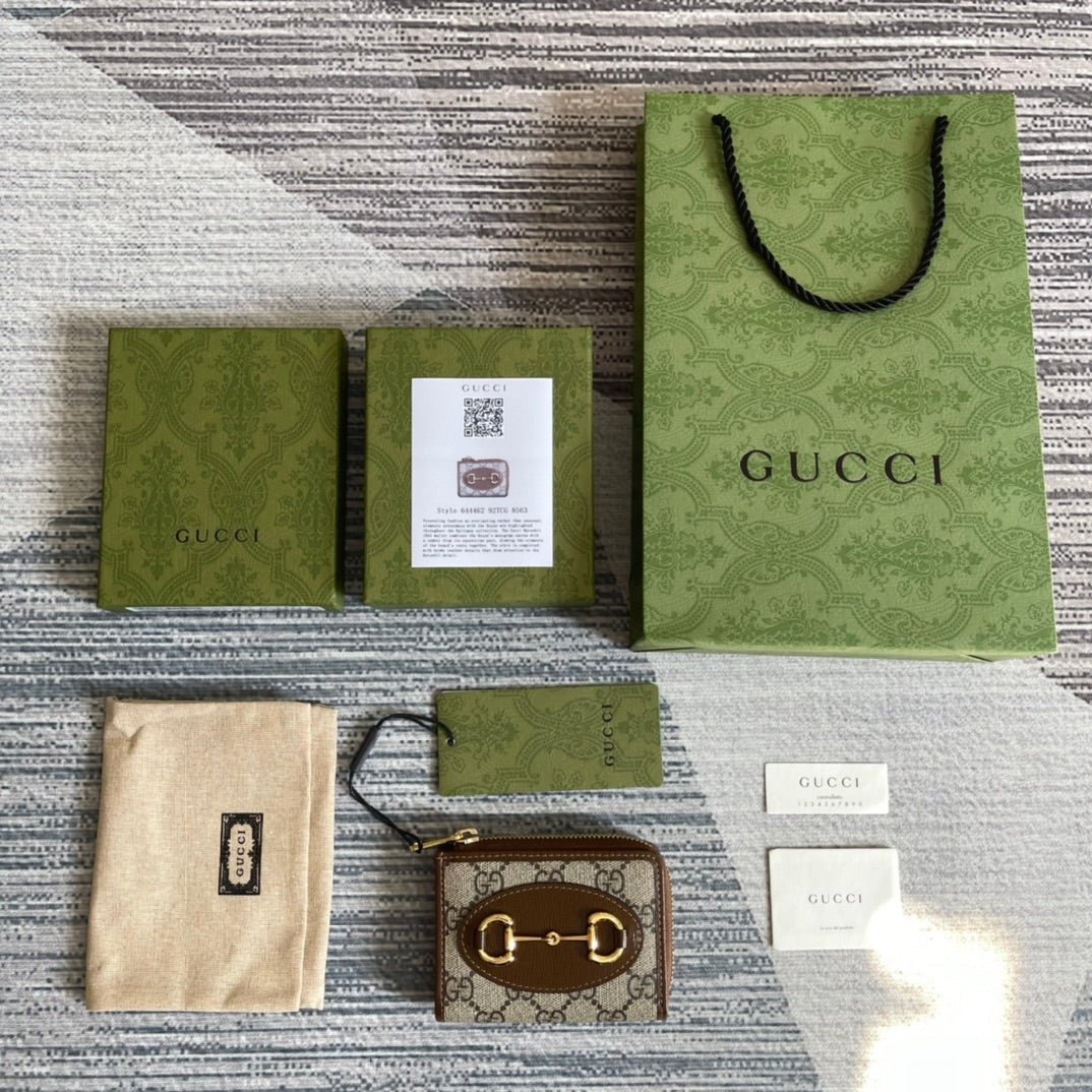 {Style No: 12LQ7R9R} GG HORSEBIT 1955 MINI 11 WALLET BEIGE AND EBONY CANVAS - Image 8