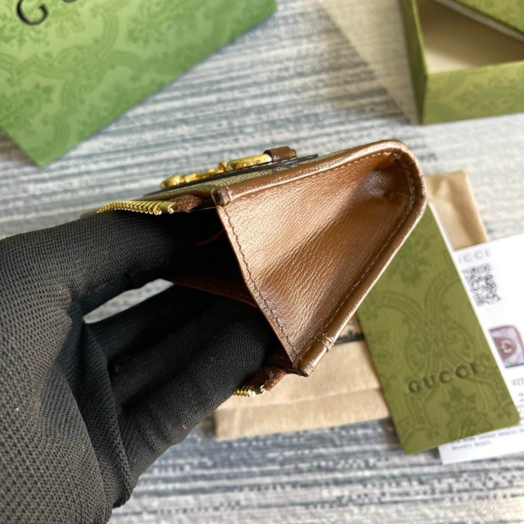 {Style No: 12LQ7R9R} GG HORSEBIT 1955 MINI 11 WALLET BEIGE AND EBONY CANVAS - Image 5