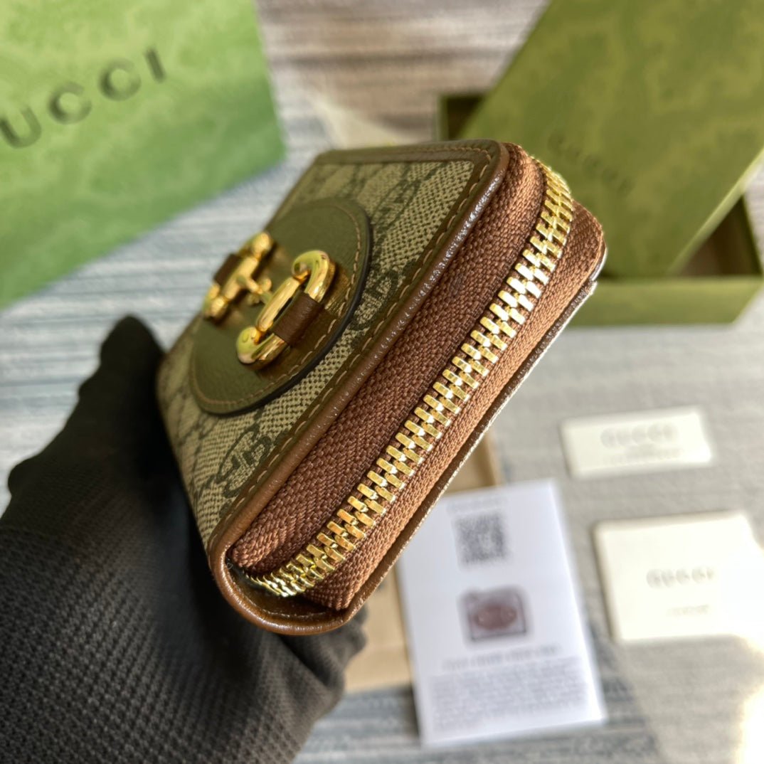 {Style No: 12LQ7R9R} GG HORSEBIT 1955 MINI 11 WALLET BEIGE AND EBONY CANVAS - Image 4