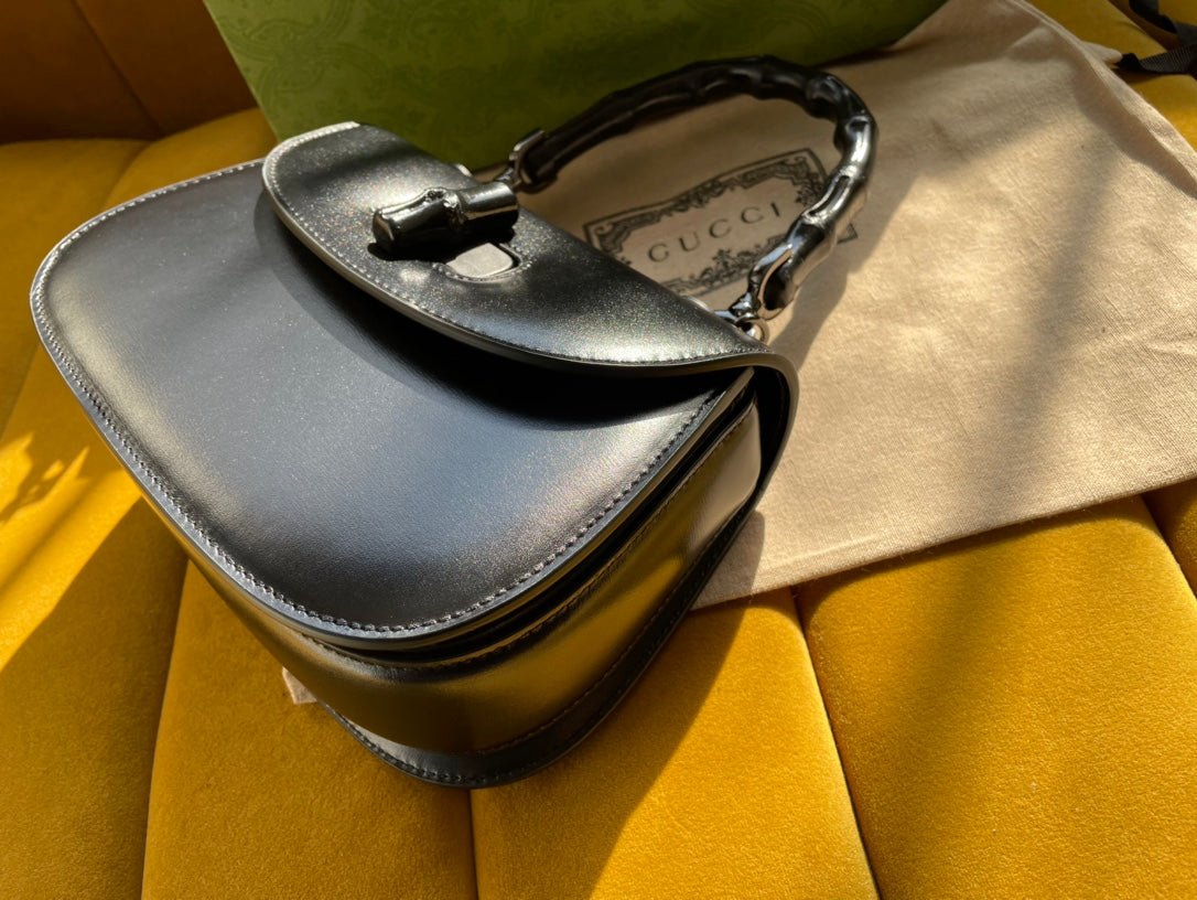 {Style No: 2X7NF9JQ} BAMBOO TOP HANDLE BAG 21 IN BLACK CALFSKIN - Image 6