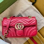 {Style No: GGQZZZF1} GG MARMONT MATELASSÉ SMALL 22 BAG RED PINK CALFSKIN