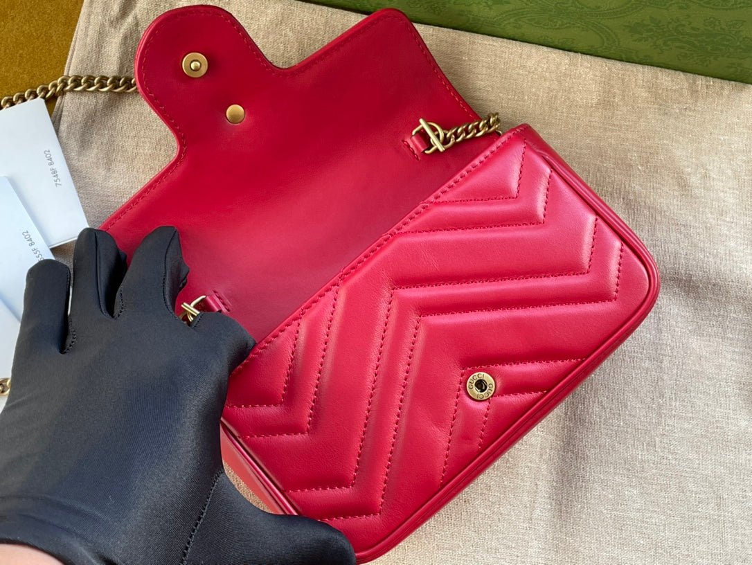 {Style No: CJ3VQBXH} GG MARMONT MINI 16 BAG IN RED PINK CALFSKIN - Image 6